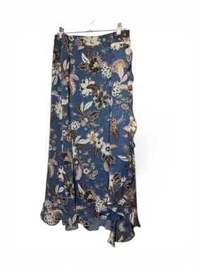 Maurices NWT 3X Blue Floral Faux Wrap Maxi Skirt Elastic Waist Plus Size 3X